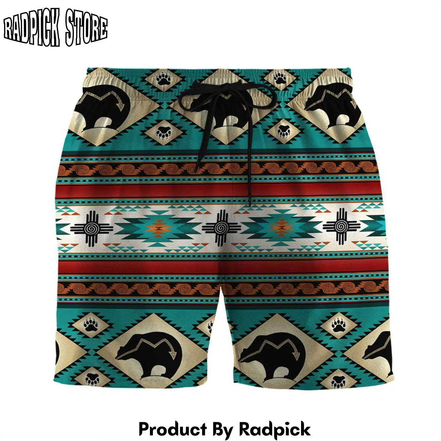 Radpick 3d native american dancing bear custom beach shorts swim trunks rp631320